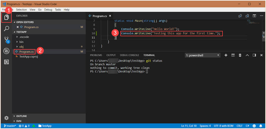 visual studio code git icons mean