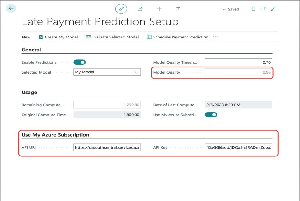 Payment prediction setup