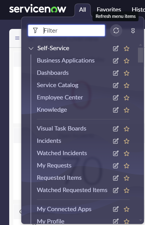 Refresh Menu Items servicenow
