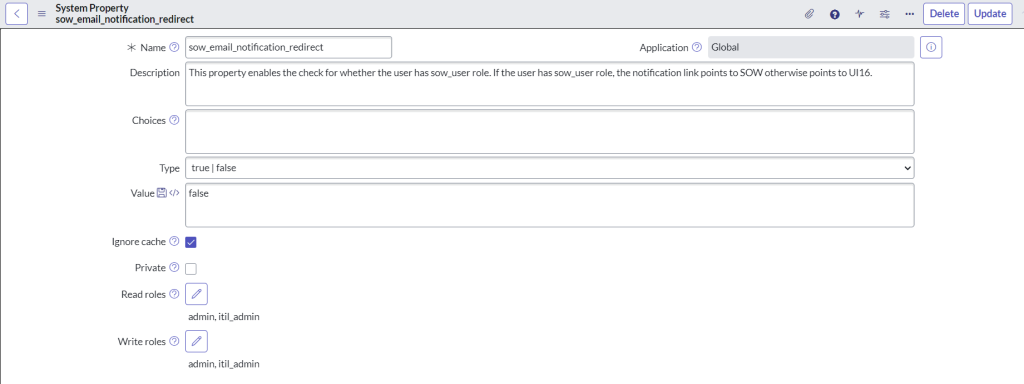 User SOW Landing Property ServiceNow