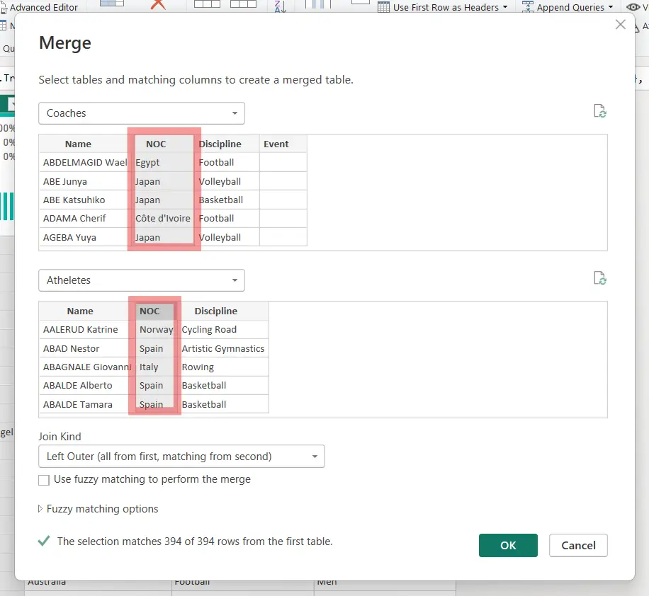 Merge NOC column