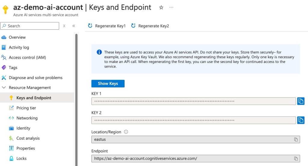 AZ Demo AI Keys Endpoint