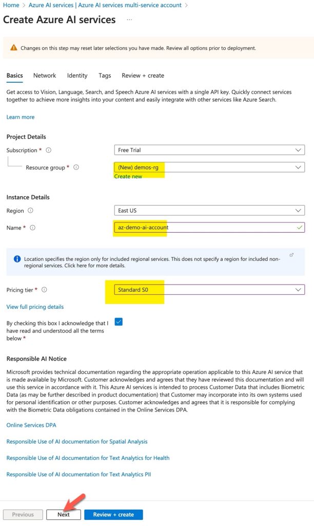 Create Azure AI Services Basics