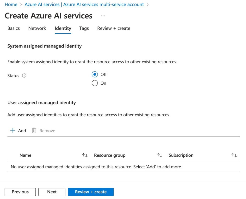 Create Azure AI Services Identity