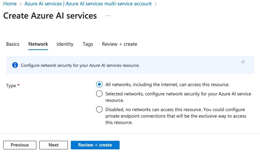 Create Azure AI Services Network