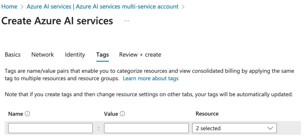 Create Azure AI Services Tags