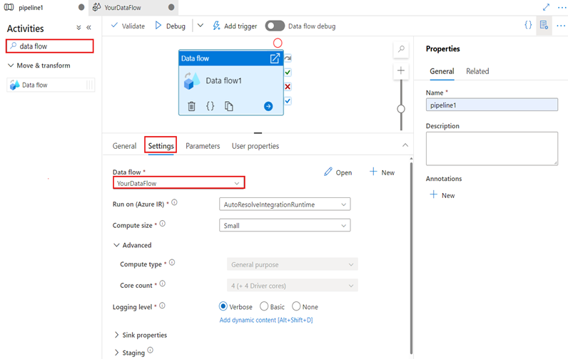 Azure Data Factory Interface