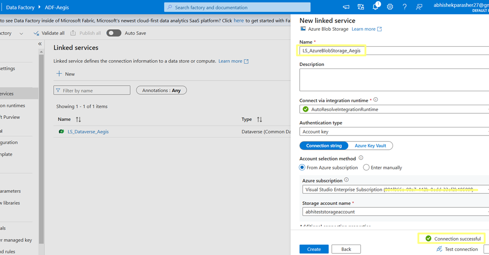 Azure Storage Account Linked Service