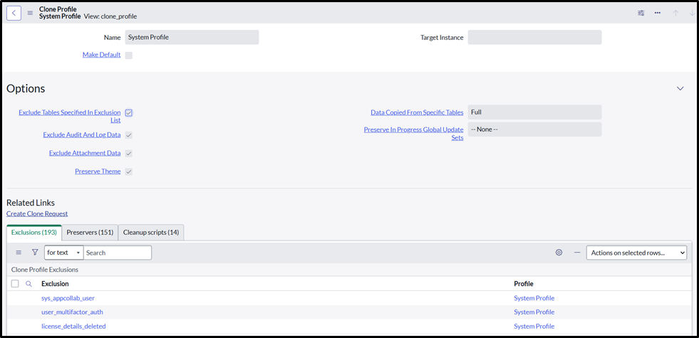 ServiceNow Clone Profile